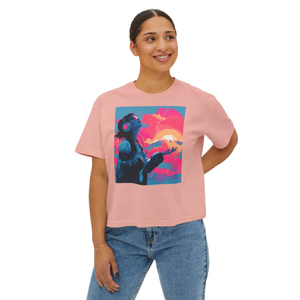 Mt.Fuji Women's Boxy Tee "Sunset Beats in Fuji Clouds" | Japanese Vaporwave Dreamwear