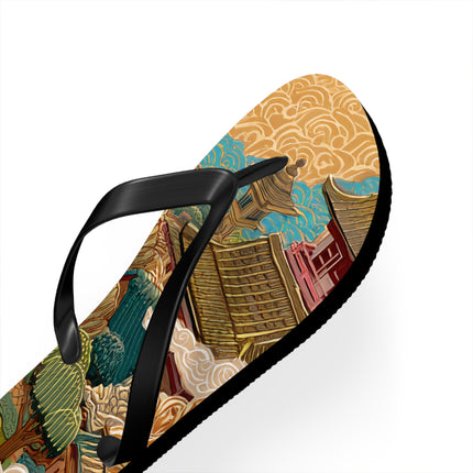 Japanese Pattern Flip Flops "Edo Landscape Harmony" | Japanese-Inspired Rubber Sandals