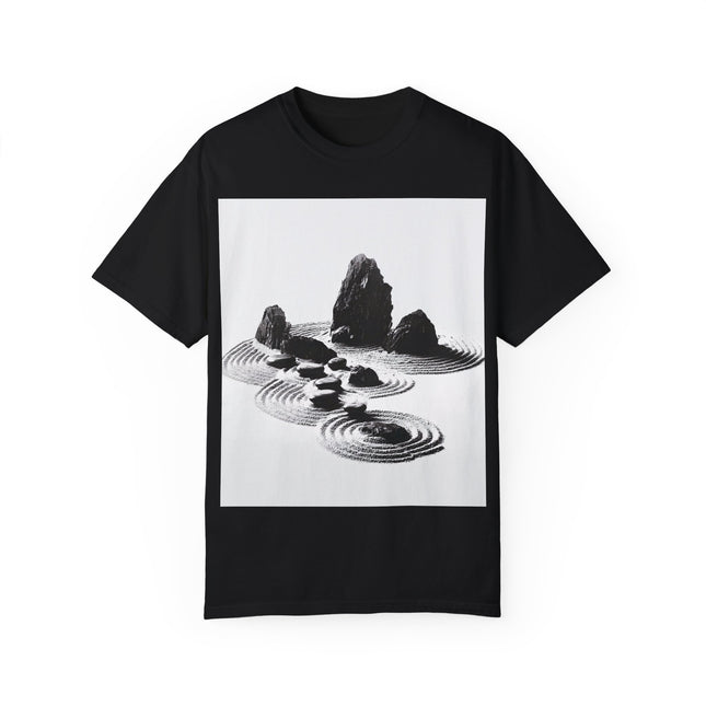 Zen Unisex Garment-Dyed T-shirt "Garden Flow" | Sumi-e × Zen × Monochrome Tee
