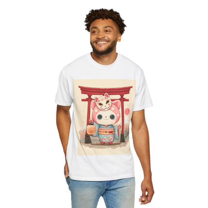 Yokai Pop Japan-Inspired Unisex Garment-Dyed T-Shirt "Nyakomaru" | Cute Cat Specter Tee
