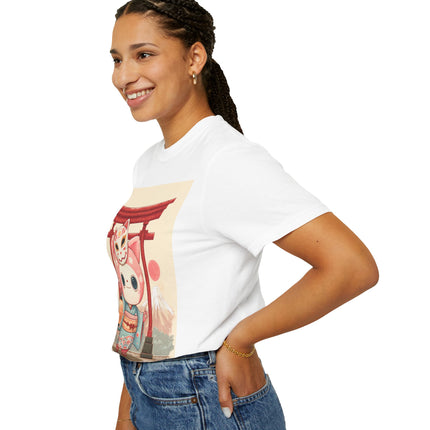 Yokai Pop Japan-Inspired Unisex Garment-Dyed T-Shirt "Nyakomaru" | Cute Cat Specter Tee