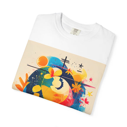 Japanese Art Unisex Garment-Dyed T-Shirt "Secret Garden Harmony" | Tranquil Japanese Abstract Art Tee