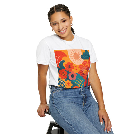 Japanese Art Unisex Garment-Dyed T-Shirt "Tokyo Brights" | Lively Japanese Abstract Art Tee