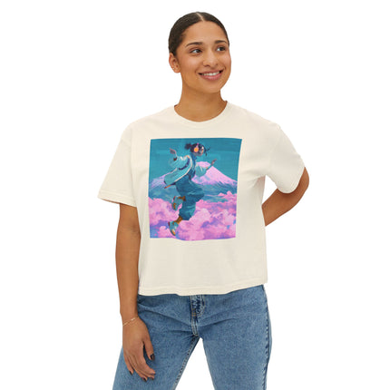 Mt.Fuji Women's Boxy Tee "Cloud Beats in Fuji Skies Girl" | Japanese Streetwear Vaporwave Style