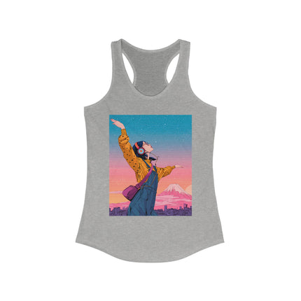Mt.Fuji Women's Ideal Racerback Tank "Dancing Starlight Over Tokyo" | Dreamy Lo-Fi Sunsetwear
