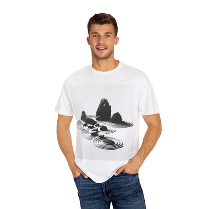 Zen Unisex Garment-Dyed T-shirt "Garden Flow" | Sumi-e × Zen × Monochrome Tee