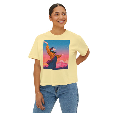 Mt.Fuji Women's Boxy Tee "Dancing Starlight Over Tokyo" | Lo-Fi Dreamcore Girl Tee