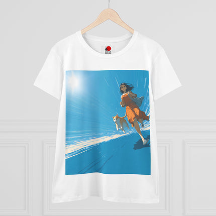 Women's Cotton Tee "Cat & Girl" | Japanese Anime Style Summer Graphic Shirt