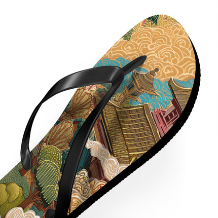 Japanese Pattern Flip Flops "Edo Landscape Harmony" | Japanese-Inspired Rubber Sandals