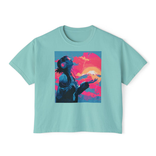 Mt.Fuji Women's Boxy Tee "Sunset Beats in Fuji Clouds" | Japanese Vaporwave Dreamwear