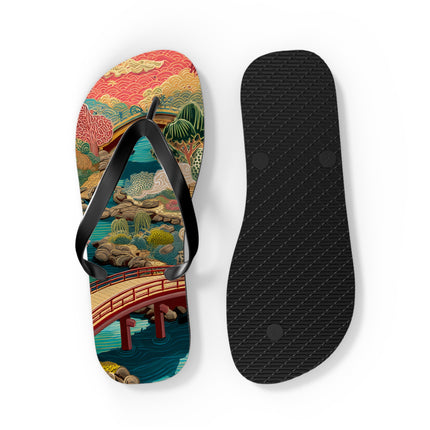 Japanese Pattern Flip Flops "Edo Landscape Harmony" | Japanese-Inspired Rubber Sandals