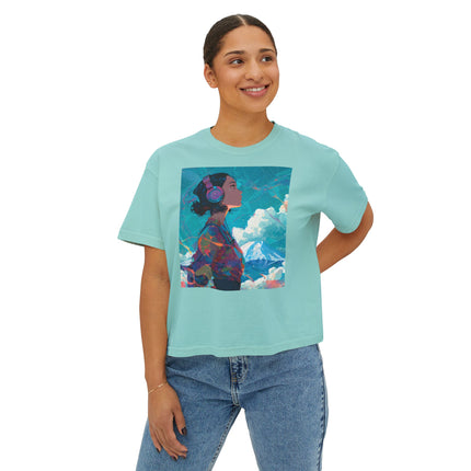 Mt.Fuji Women's Boxy Tee "Sky Listening in Vibrant Silence" | Japanese Lo-Fi Artwear
