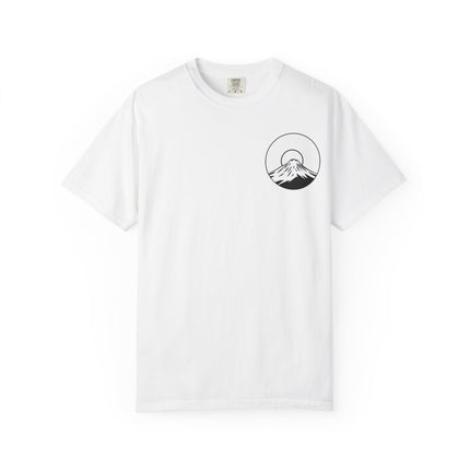 Mt. Fuji Unisex Garment-Dyed T-shirt "RAIKOU" | Sunrise Minimal Logo Tee from Japan