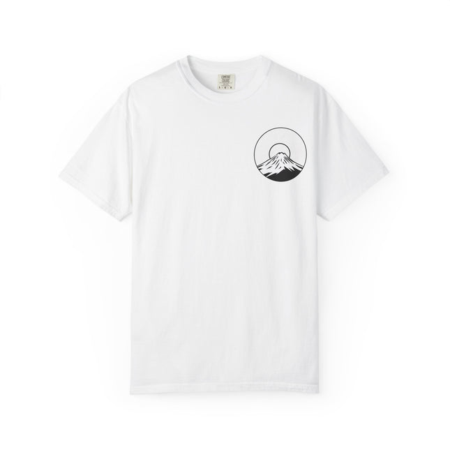 Mt. Fuji Unisex Garment-Dyed T-shirt "RAIKOU" | Sunrise Minimal Logo Tee from Japan