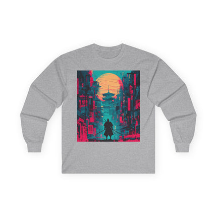 Samurai Unisex Ultra Cotton Long Sleeve Tee "Tasogare" | Cyber Samurai Twilight Scene Shirt