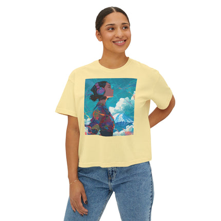 Mt.Fuji Women's Boxy Tee "Sky Listening in Vibrant Silence" | Japanese Lo-Fi Artwear