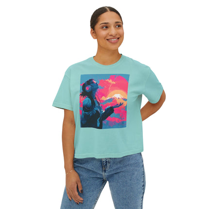 Mt.Fuji Women's Boxy Tee "Sunset Beats in Fuji Clouds" | Japanese Vaporwave Dreamwear