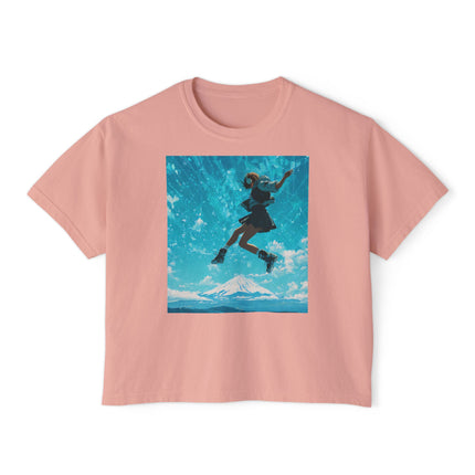 Mt.Fuji Women's Boxy Tee "Sky High Girl" | Surreal Leap over Fuji