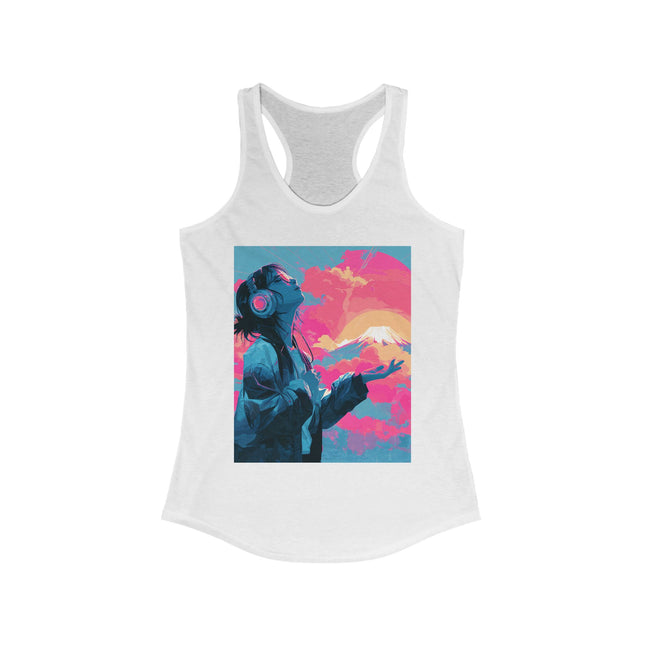 Mt.Fuji Women's Ideal Racerback Tank "Sunset Beats in Fuji Clouds" | Japanese Vaporwave Chillwear