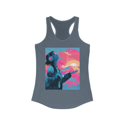 Mt.Fuji Women's Ideal Racerback Tank "Sunset Beats in Fuji Clouds" | Japanese Vaporwave Chillwear