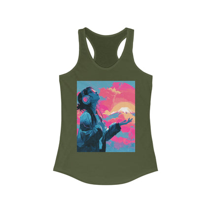 Mt.Fuji Women's Ideal Racerback Tank "Sunset Beats in Fuji Clouds" | Japanese Vaporwave Chillwear