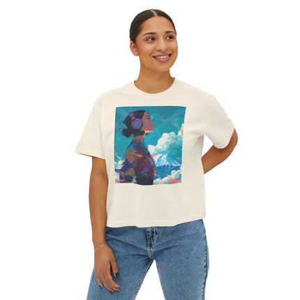 Mt.Fuji Women's Boxy Tee "Sky Listening in Vibrant Silence" | Japanese Lo-Fi Artwear