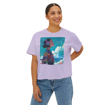 Mt.Fuji Women's Boxy Tee "Sky Listening in Vibrant Silence" | Japanese Lo-Fi Artwear