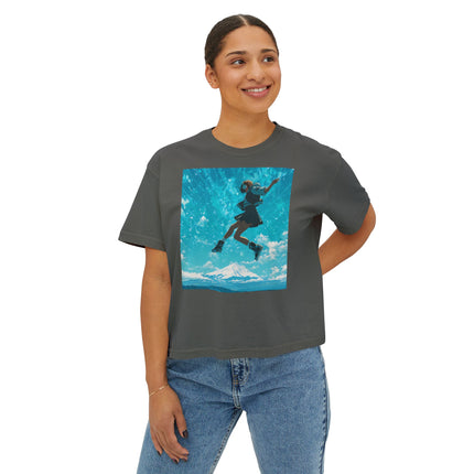 Mt.Fuji Women's Boxy Tee "Sky High Girl" | Surreal Leap over Fuji