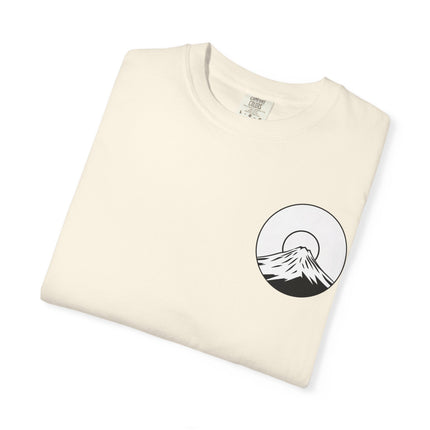 Mt. Fuji Unisex Garment-Dyed T-shirt "RAIKOU" | Sunrise Minimal Logo Tee from Japan