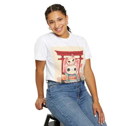 Yokai Pop Japan-Inspired Unisex Garment-Dyed T-Shirt "Nyakomaru" | Cute Cat Specter Tee