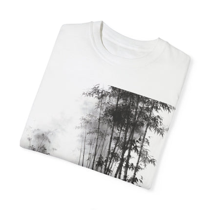 Zen Unisex Garment-Dyed T-shirt "Stillness in the Bamboo Mist" | Sumi-e × Zen × Monochrome Tee