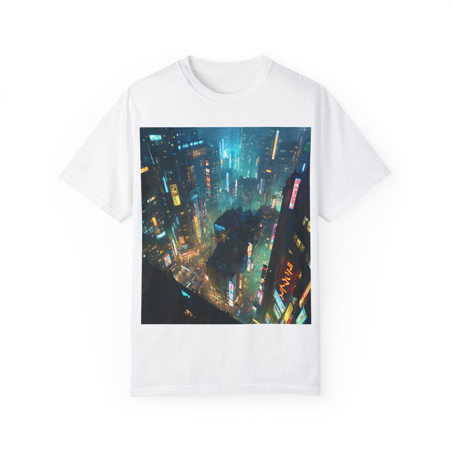 Cyber Tokyo Unisex Garment-Dyed T-shirt | Rooftop View of Futuristic Tokyo