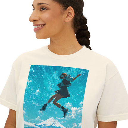 Mt.Fuji Women's Boxy Tee "Sky High Girl" | Surreal Leap over Fuji