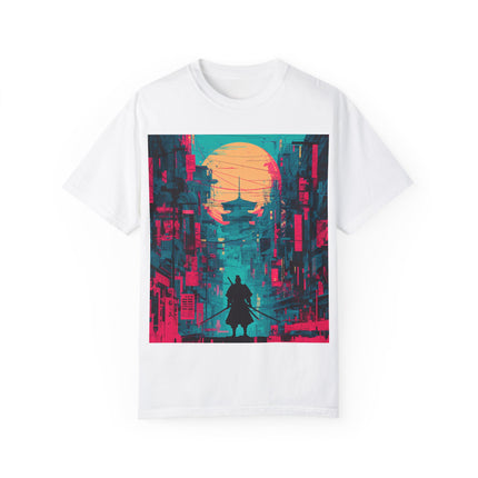 Samurai Unisex Garment-Dyed T-Shirt | Japanese Retro Neon Warrior