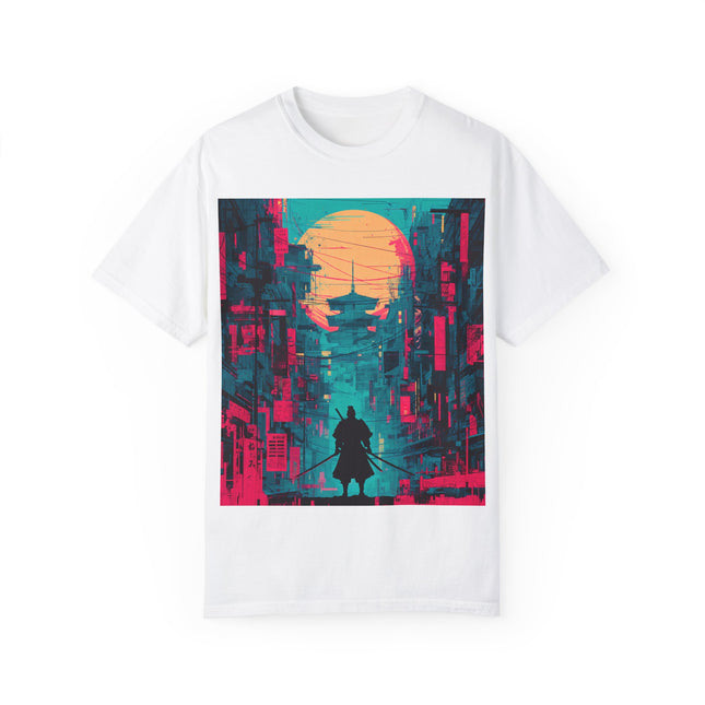 Samurai Unisex Garment-Dyed T-Shirt | Japanese Retro Neon Warrior