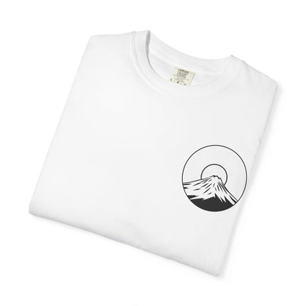 Mt. Fuji Unisex Garment-Dyed T-shirt "RAIKOU" | Sunrise Minimal Logo Tee from Japan