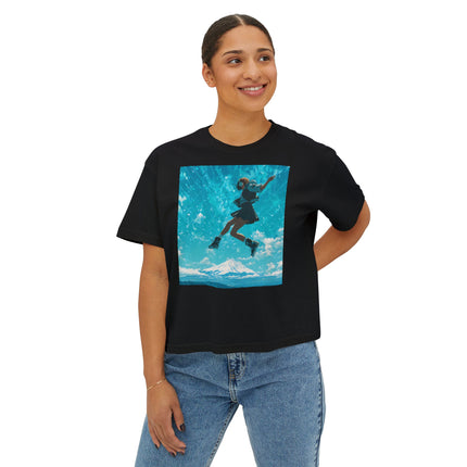 Mt.Fuji Women's Boxy Tee "Sky High Girl" | Surreal Leap over Fuji
