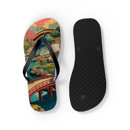 Japanese Pattern Flip Flops "Edo Landscape Harmony" | Japanese-Inspired Rubber Sandals