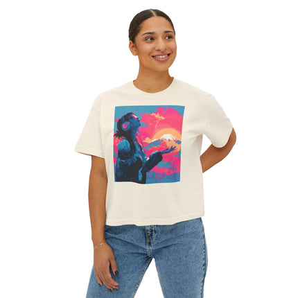 Mt.Fuji Women's Boxy Tee "Sunset Beats in Fuji Clouds" | Japanese Vaporwave Dreamwear