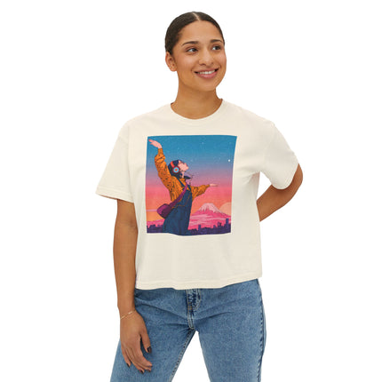 Mt.Fuji Women's Boxy Tee "Dancing Starlight Over Tokyo" | Lo-Fi Dreamcore Girl Tee