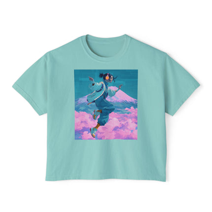 Mt.Fuji Women's Boxy Tee "Cloud Beats in Fuji Skies Girl" | Japanese Streetwear Vaporwave Style