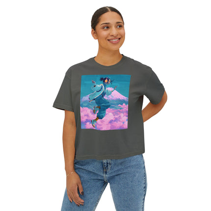 Mt.Fuji Women's Boxy Tee "Cloud Beats in Fuji Skies Girl" | Japanese Streetwear Vaporwave Style