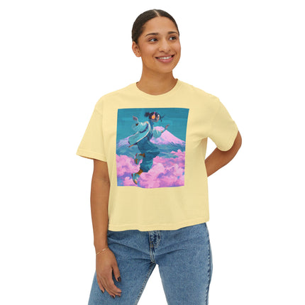 Mt.Fuji Women's Boxy Tee "Cloud Beats in Fuji Skies Girl" | Japanese Streetwear Vaporwave Style